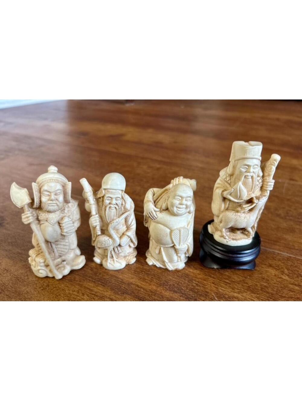 Set of Four Small Carved Ivory Figurines with Stand 1982 Taiwan